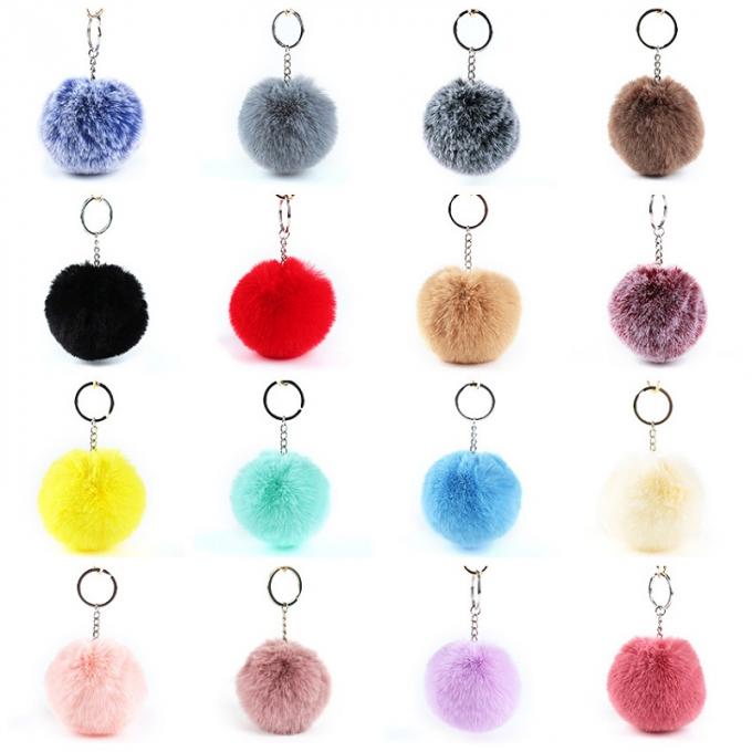卸し売りかわいいのどのウサギの毛皮の球車のPom Pomのキー ホルダーのハンドバッグの吊り下げ式の財布の魅力のピンクKeychainは唐辛子スプレーKeychainを