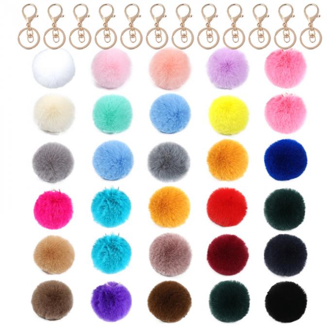 卸し売りかわいいのどのウサギの毛皮の球車のPom Pomのキー ホルダーのハンドバッグの吊り下げ式の財布の魅力のピンクKeychainは唐辛子スプレーKeychainを