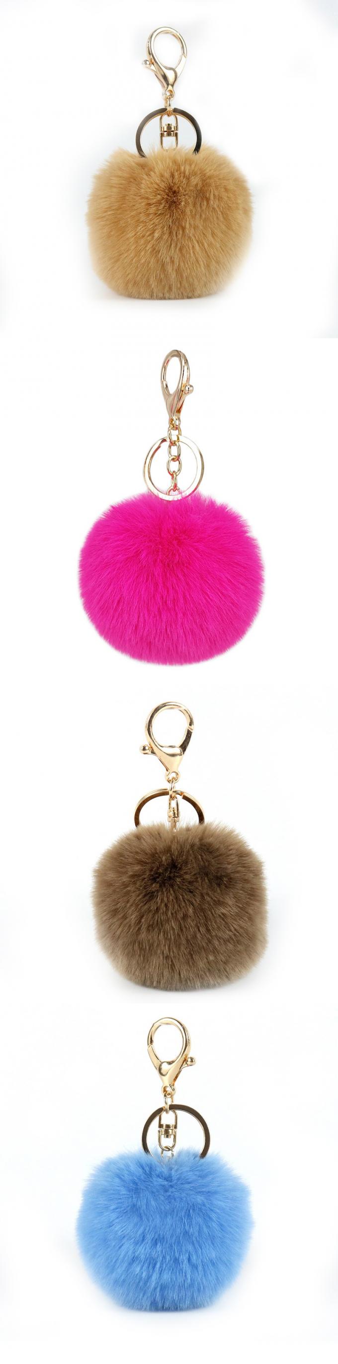 卸し売りかわいいのどのウサギの毛皮の球車のPom Pomのキー ホルダーのハンドバッグの吊り下げ式の財布の魅力のピンクKeychainは唐辛子スプレーKeychainを