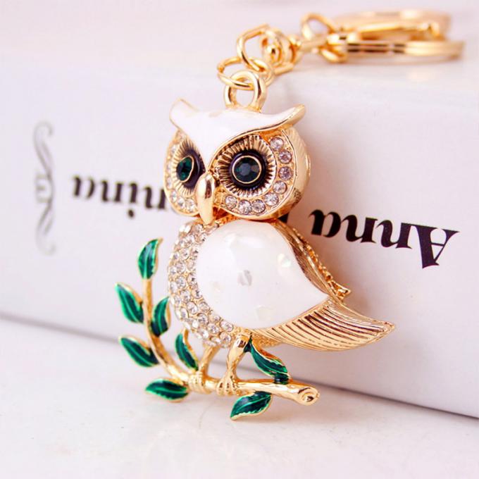 デザイナーKeychainのダイヤモンドのフクロウ車女性袋の付属品のWristlet車の動物の金属車かわいいKeychain