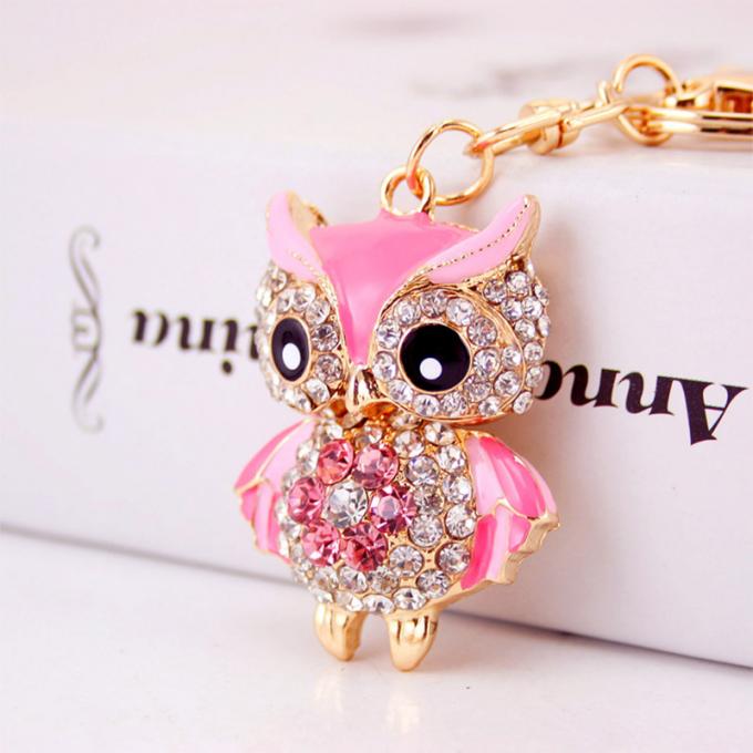 デザイナーKeychainのダイヤモンドのフクロウ車女性袋の付属品のWristlet車の動物の金属車かわいいKeychain