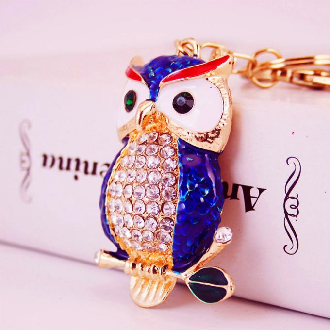 デザイナーKeychainのダイヤモンドのフクロウ車女性袋の付属品のWristlet車の動物の金属車かわいいKeychain