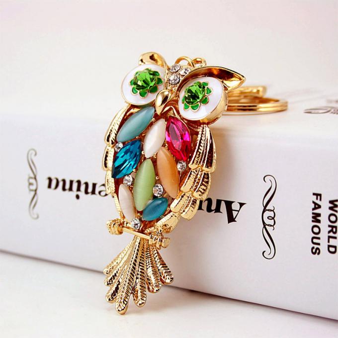 デザイナーKeychainのダイヤモンドのフクロウ車女性袋の付属品のWristlet車の動物の金属車かわいいKeychain