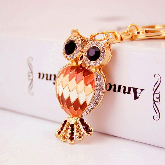 デザイナーKeychainのダイヤモンドのフクロウ車女性袋の付属品のWristlet車の動物の金属車かわいいKeychain