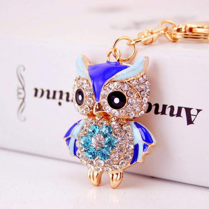 デザイナーKeychainのダイヤモンドのフクロウ車女性袋の付属品のWristlet車の動物の金属車かわいいKeychain