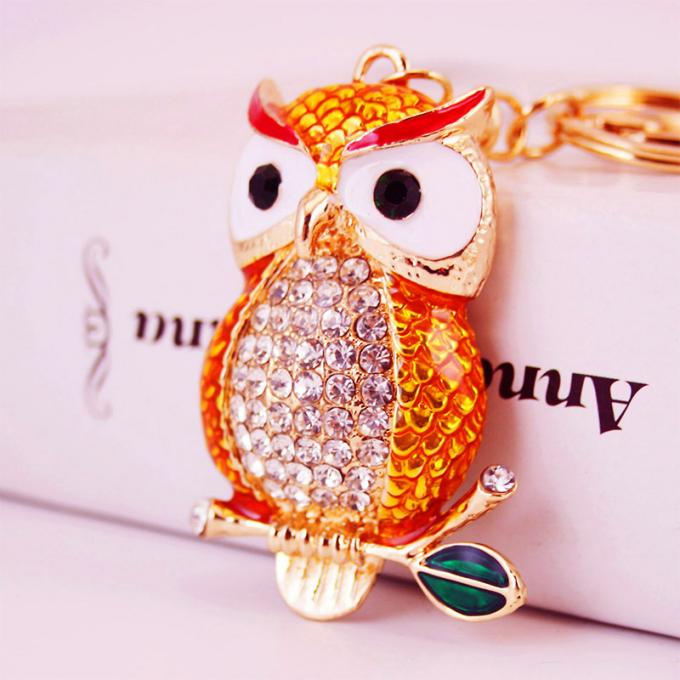 デザイナーKeychainのダイヤモンドのフクロウ車女性袋の付属品のWristlet車の動物の金属車かわいいKeychain