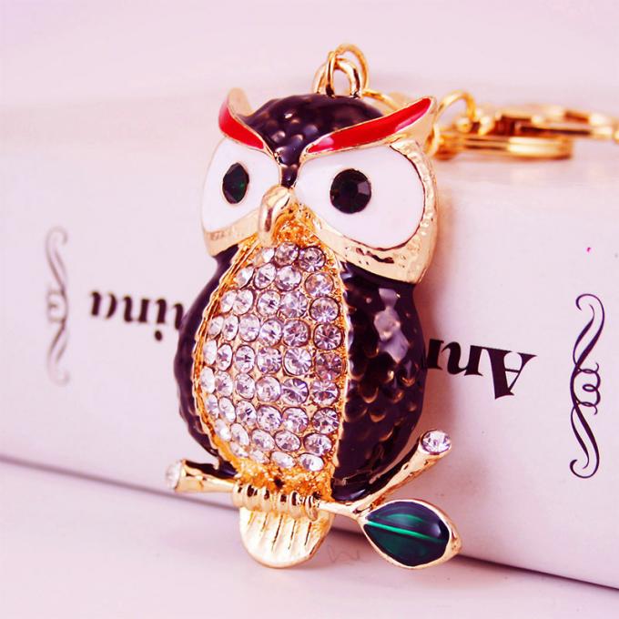 デザイナーKeychainのダイヤモンドのフクロウ車女性袋の付属品のWristlet車の動物の金属車かわいいKeychain