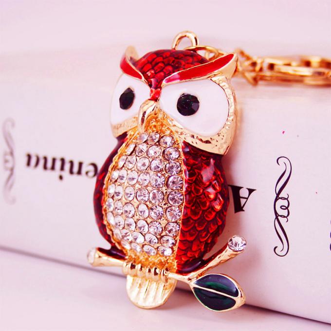 デザイナーKeychainのダイヤモンドのフクロウ車女性袋の付属品のWristlet車の動物の金属車かわいいKeychain